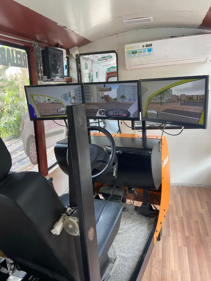 Simulator In Van For Driving Practice In Dombivli Photo Of Simulator Installed In Mobile Van For Driving Practice In Dombivli